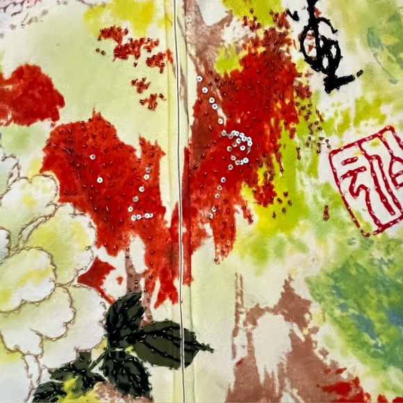 Alberto Makali Knit Top Asian Floral Sequins Zip Up Slim Fit XL  Artsy Boho 90s - Picture 4 of 9